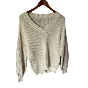 American Eagle Knit Sweater Women Size S Off White Cream V-Neck Oversized